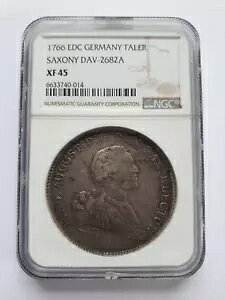 Conventionsthaler Silver Frederick August III from 1766 Certificate NGC XF 45 Saxony-