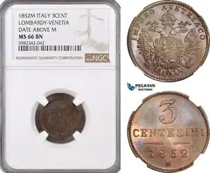 A5/541 C^AAofBABxl`AAtc [[tA3 Centesimi 1852ANGC MS66BN