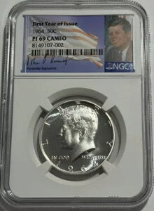 1964 NGC PF69 �J���I �V���o�[ �v���[�t �P�l�f�B �n�[�t�_���[ �u���C�g �z���C�g �R�C�� 50C 90%