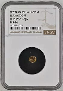 1750-1798 Ch S[h FANAM - TRAVANCORE - DHARMA RAJA - NGC MS64  1 ̏㎿i!