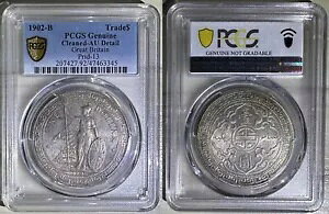 イギリス UK 1902-B シルバー トレード ドル コイン Prid-13 PCGS .92-AU 詳細 KMT5