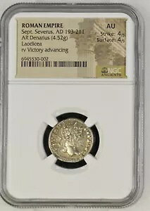 ローマ帝国 - セプティミウス セウェルス - AD 193-211 - デナリウス銀 - NGC AU RIC:176