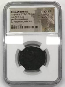 紀元前 27 年 - 紀元前 14 年 ローマ帝国アウグストゥス AE 翼のあるサンダーボルトとして NGC Ancients Ch VF