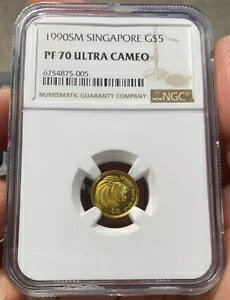 1990 �V���K�|�[�� $5 �S�[���h 1/20 �I���X ���C�I�� �R�C�� NGC PF 70 UC