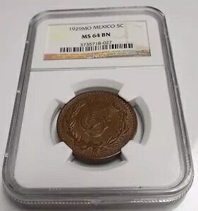 MEXICO FIVE CENTAVOS 1929MO 5C MO NGC MS64 BN MS 64 NGC LVRFRC