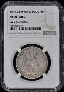 1853 ARROWS & RAYS Seated Libery Half Dollar 50C NGC XF ڍ OBV N[jOς