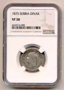 �Z���r�A �R�C�� 1 �f�B�i�[�� 1875 ���A OPEN �P �^�C�v NGC �O���[�h VF 30 Very Fine