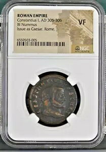 ���[�}�鍑 �R���X�^���e�B�E�X 1 �� AD 305-306 BI Nummus Issue as Caesar Rome NGC VF