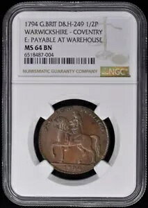 1794 G.BRIT D&H-249 �E�H���b�N�V���[ - �R�x���g���[ 1/2P NGC MS64BN