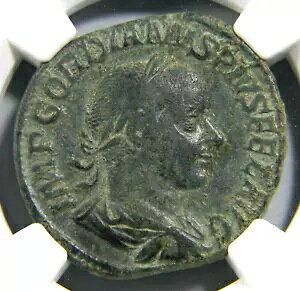 ���[�}�� �R�C�� �S���f�B�A�k�X 3 ��/�W���s�^�[ AD 238-244 ? Sestertius NGC Choice Fine