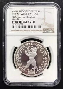 �X�C�X Svizzera 1986 50 �t�����L Appenzell Ag. X#526�B NGC PF68UC�B�؋�