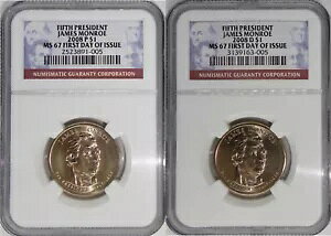 2008 P&D 5th President James Monroe MS67 発行初日 2 コインセット