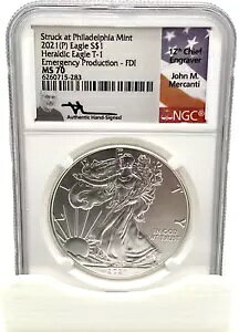 2021-P 1 IX Vo[ C[O wfBbN T-1 - NGC MS70 - EP FDI - Mercanti Signed-Flag