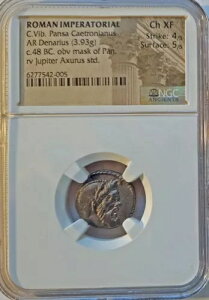 BC 48 C. VIBIUS PANSA IMPERATORIAL DENARIUS NGC CH XF