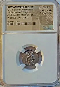 BC 48 C. VIBIUS PANSA IMPERATORIAL DENARIUS NGC CH XF