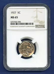 1927 P NGC MS65 �o�b�t�@���[ �j�b�P�� 5c �č������ǃR�C�� 1927-P MS-65 �u���X�g �z���C�g !