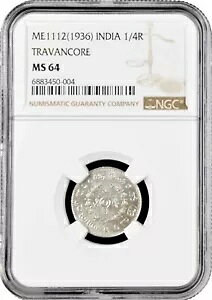 Travancore 1/4 s[ ME1112 (1936)ANGC MS64Au`` eBi (1924 - 1949)v-
