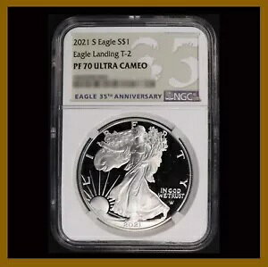�A�����J�� �V���o�[ �C�[�O�� �h���A2021 (S) 35th Eagle Landing T-2 NGC PF 70 W/COA