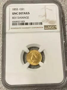 1855 ゴールド インディアン プリンセス $1 タイプ 2 NGC Unc 詳細