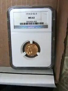 1914-D �C���f�B�A�� �S�[���h �N�H�[�^�[ �C�[�O�� $2.50 �R�C�� - NGC ������ �ڍ� MS62