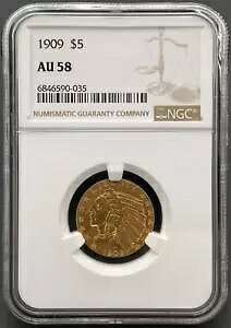 1909 P $5 CfBA wbh n[t C[O ݁ANGC AU 58