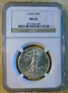 1934-S 1934S 1934 S �E�H�[�L���O ���o�e�B 90% �V���o�[ �n�[�t�_���[ 50C �Z���g NGC MS63