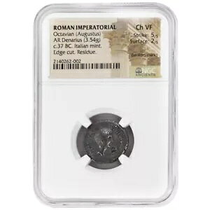 Octavian (Augustus) ROMAN IMPERATORIAL AR �f�i���E�X�ANGC Ch VF ���A �R�C��
