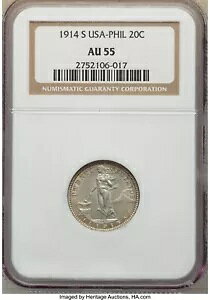 1914-S �t�B���s�� 20 �Z���^�{ PCGS AU55 ���A �f�C�g
