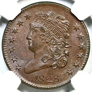 1828 C-3 R-1 NGC MS 64 BN �N���V�b�N �w�b�h �n�[�t�Z���g �R�C�� 1/2c
