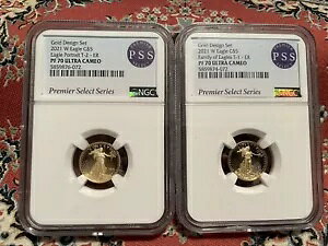 2021 �A�����J�� �C�[�O�� 1/10 �I���X �S�[���h 2 �R�C�� �Z�b�g (T1 & T2) NGC PF70 ���������[�X