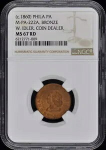 1860 �t�B�� PA W. �A�C�h���[ �R�C�� �f�B�[���[ NGC MS67RD M-PA-222A �g�[�N��