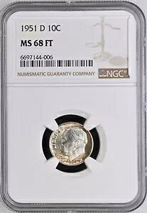1951-D 10C FB ���[�Y�x���g �_�C�� NGC MS68FT 6697144-006