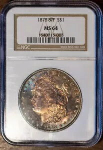 1878 8TF $1 ���[�K�� �V���o�[ �_���[ MS 64 NGC # 1640015-003 �����X�^�[�g�[�� + �{�[�i�X