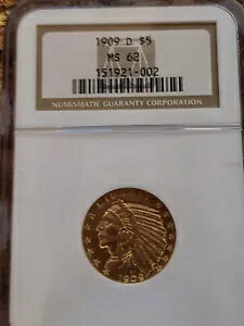 1909 D $5 CfBA wbh n[t C[O  NGC MS62