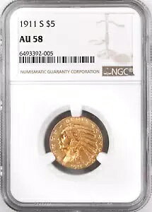 1911-S $5 CfBA wbh n[t C[O  NGC AU58