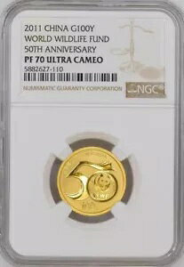NGC PF70 2011 中国 50 周年記念世界自然保護基金 1/4 オンス 金貨 COA