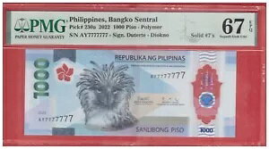 2022 �t�B���s�� 1000 Piso �|���}�[ EAGLE �ő̔ԍ� AY 7777777 PMG 67 P230a IBNS