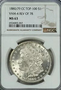 1880/79 CC �g�b�v 100 VAM-4 REV 78 ���[�K�� �V���o�[ �_���[�AMS 63 NGC�ANR�B