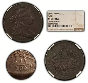 1801 1c �h���[�v �o�X�g ���[�W �Z���g 100/000 �o���G�e�B S-221 - NGC VF �f�b�c - SKU-B2802
