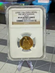 1990 �N�O���[�h 1/4 �I���X .999 �t�@�C���S�[���h �������_�� �啧 PF69 NGC ULTRA CA