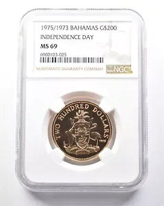 1975/1973 �o�n�} 200 �h�� �S�[���h �Ɨ��L�O�� MS69 NGC *5351