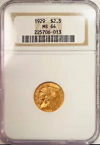 1929 NGC MS64 $2.5 �S�[���h �N�H�[�^�[ �C�[�O�� �C���f�B�A�� �w�b�h �������V�[ �O���[���̕��