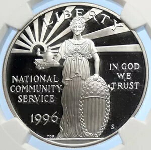 1996 S �č��R�~���j�e�B �T�[�r�X AMERICA �v���[�t �V���o�[ $1 �R�C�� NGC i106255