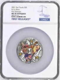 2021 ツバル Fu Lu Shou 5 オンス シルバー アンティーク カラーライズド コイン NGC MS70 初回リリース