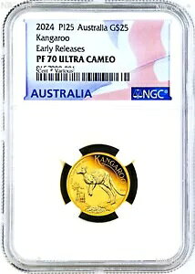 2024 �I�[�X�g�����A �J���K���[ �v���[�t 1/4 �I���X .9999 �S�[���h $25 NGC PF70 �R�C�����������[�X