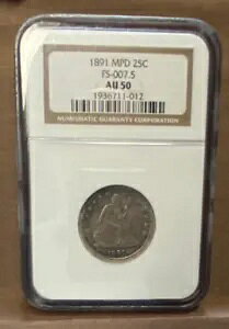 1891 �V�[�e�b�h ���o�e�B 25? NGC AU50 MPD FS301 �f�G�Ȓ��q�ƃX�g���C�N