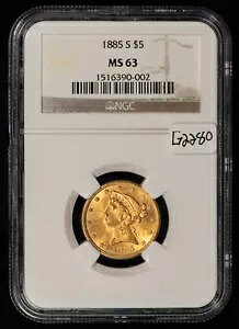 1885-S G$5 ���o�e�B �w�b�h �S�[���h �n�[�t �C�[�O�� - NGC MS 63 - SKU-G2280