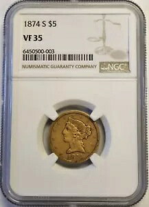 1874 S $5 oeB wbh NH[^[ C[O S[h RC EB[N "S" NGC VF 35 A