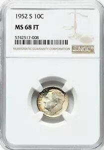 1952-S �V���o�[ ���[�Y�x���g �_�C�� 10c NGC MS68FT ���C���{�[������N���X�I�[�o�[