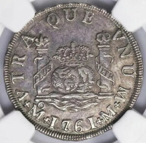メキシコ: カール 3 世、2 Reales Pillars 1761-Mo M NGC AU-55、魅力的な PQ アイテム!